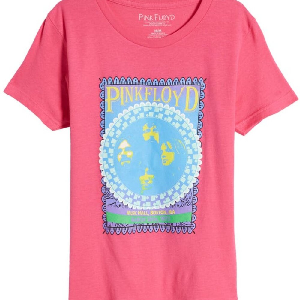 PINK FLOYD Boston Graphic T-Shirt Cotton Pink Kids Unisex Size XL 18-20